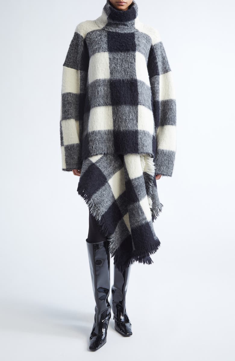 Proenza Schouler Kai Asymmetric Glen Plaid Brushed Alpaca Blend Skirt, Alternate, color, Black Multi