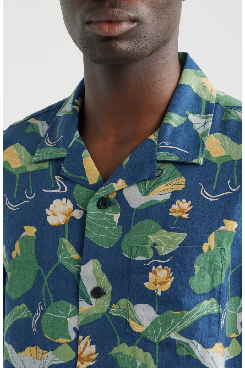 Floral Cotton Camp Shirt, Alternate, color, LILY PAD BLUE