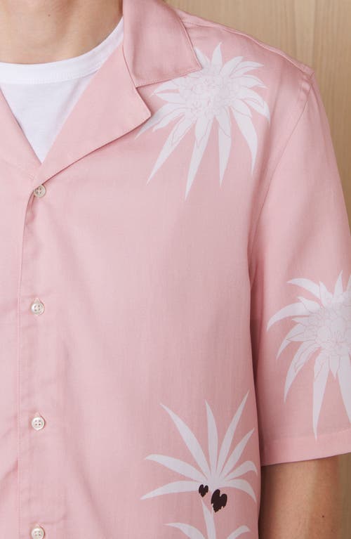 Officine Generale Officine Générale Eren Palm Tree Short Sleeve Button-up Shirt In Smoked Pink/white