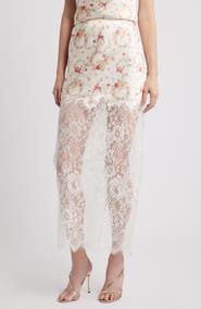 LoveShackFancy Ilene Floral Print Lace Maxi Skirt