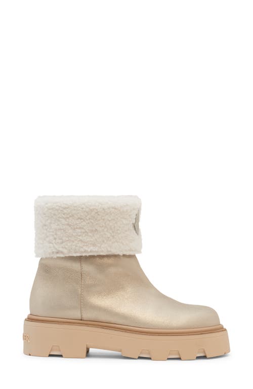 Moncler Aurea Shearling-trimmed Leather Ankle Boots In Metallic