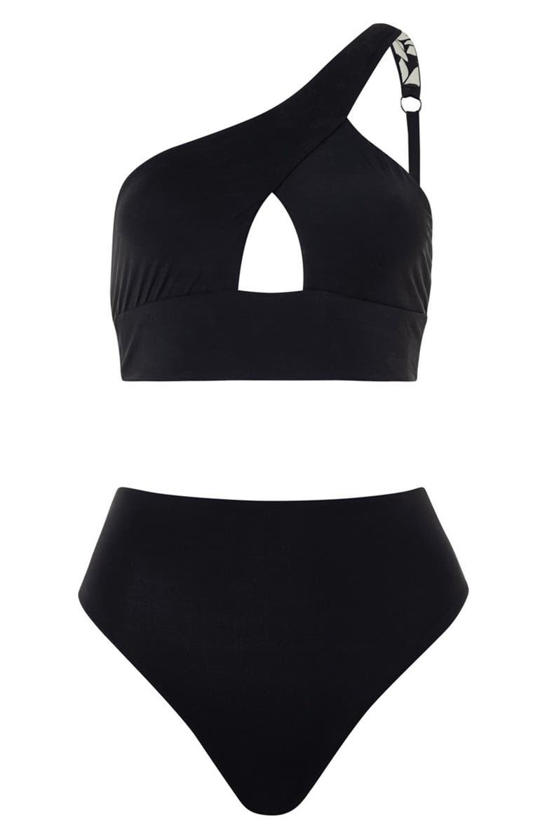 Maaji Tamara One-Shoulder Cutout Reversible Bikini Top, Alternate, color, Black