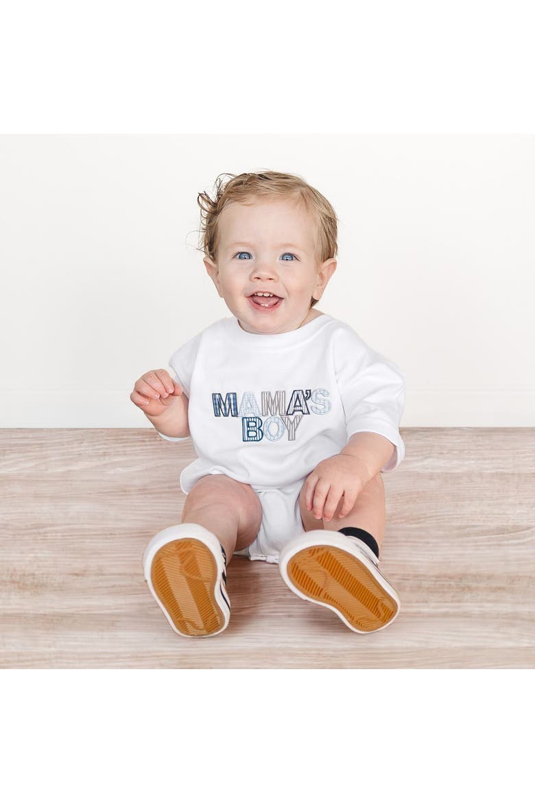 Mama's Boy Patchwork Short Sleeve Romper, Alternate, color, White