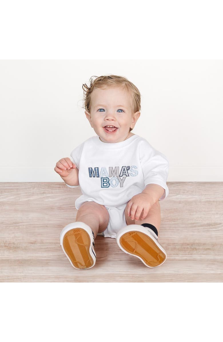 Sweet Wink Mama's Boy Patchwork Short Sleeve Romper, Alternate, color, White