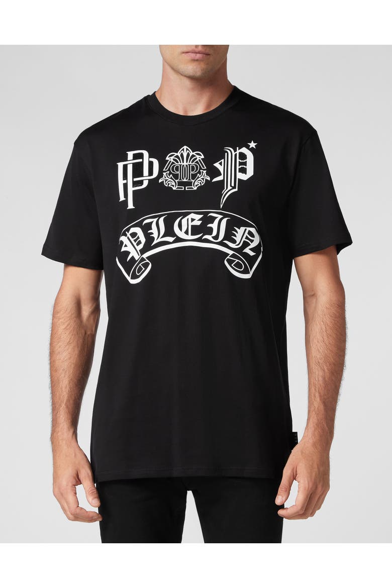 T-Shirt Round Neck Gothic Plein Men, Main, color, black/white