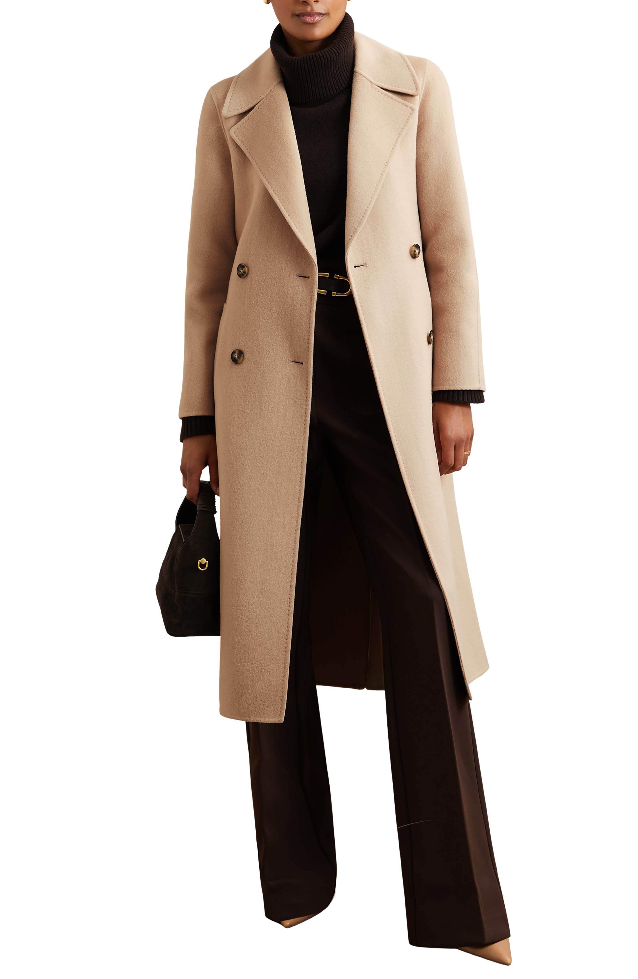 Reiss Neutral Double-breasted Blindseam Coat Wool-blend In Brown