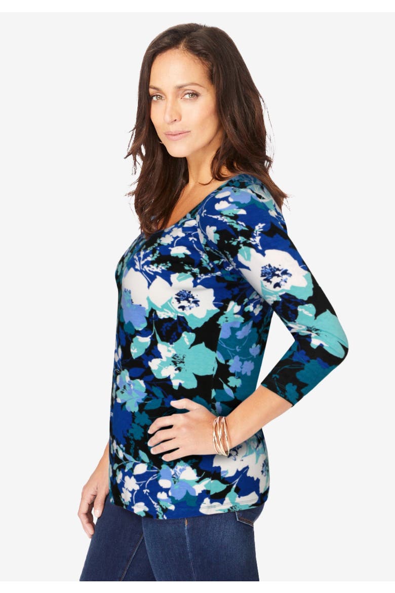 Stretch Cotton Scoop Neck Tee, Alternate, color, FRENCH BLUE