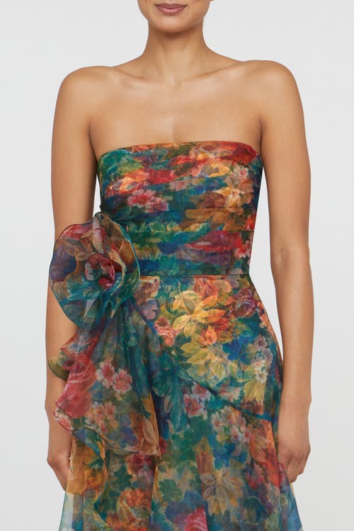 Theia Leora Rosette Ruffle Gown In Green
