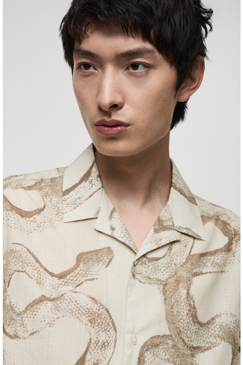 Snake Print Cotton Camp Shirt, Alternate, color, WHITE