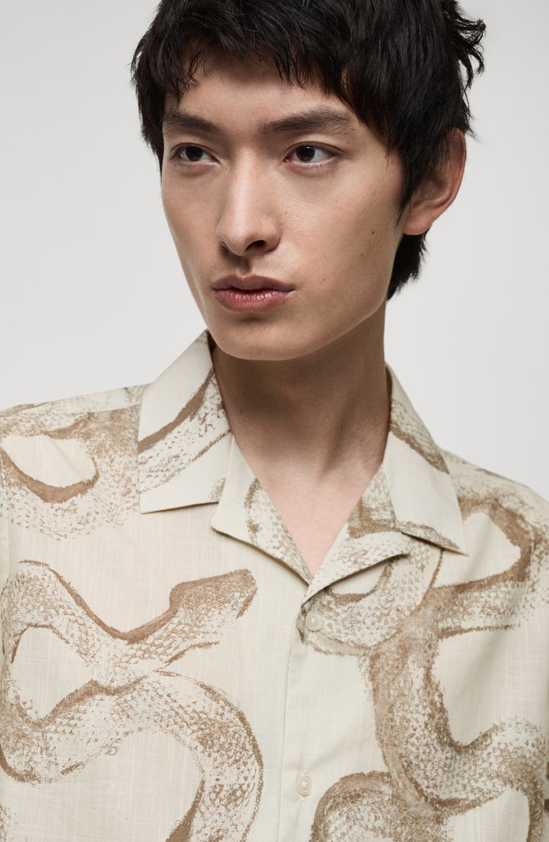 MANGO Snake Print Cotton Camp Shirt, Alternate, color, White