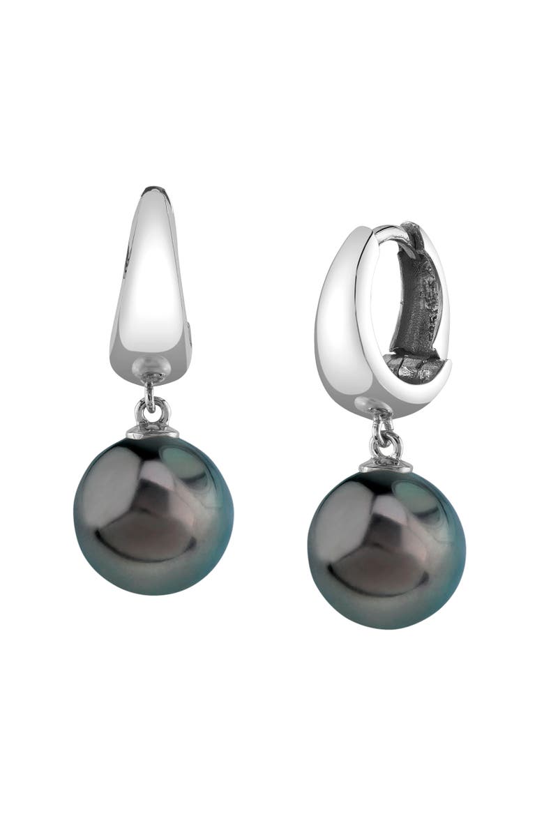 Tahitian South Sea Pearl Hoop Willa Dangling Earrings, Main, color, White Gold