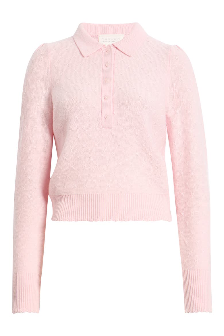 Puff Shoulder Wool & Cashmere Polo Sweater, Alternate, color, PINK PARFAIT