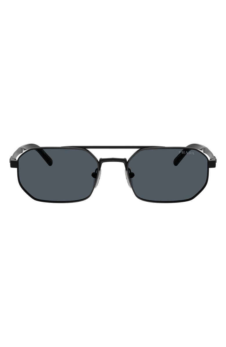 Prada 55mm Irregular Sunglasses, Main, color, Satin Black / Dark Grey