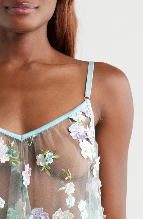 Kilo Brava Embellished Embroidered Sheer Chemise In Powder Blue Multi