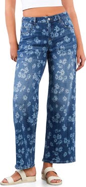 HINT OF BLU Floral Wide Leg Jeans