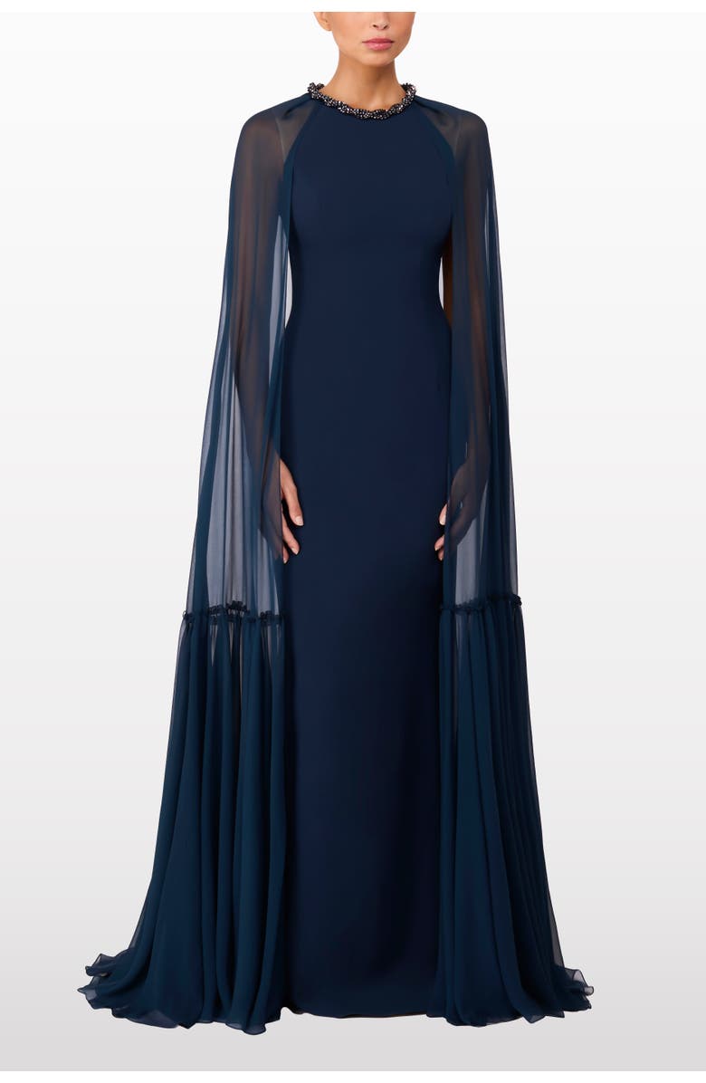 Jenny Packham Storm Cape-design Maxi Dress, Alternate, color, Blackthorne Blue