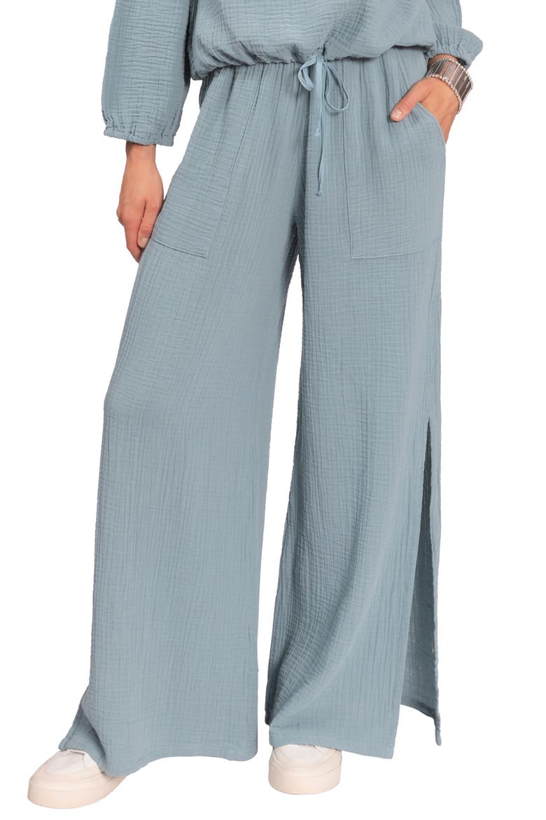 Riley Cotton Gauze Split Hem Pants, Main, color, DESERT BLUE