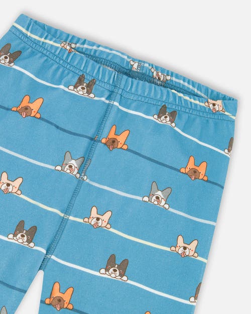 Deux Par Deux Two-piece Organic Cotton Pajama Set Dog In Blue