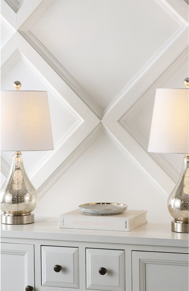 JONATHAN Y Dino 21" Farmhouse Industrial Iron/Glass LED Table Lamp with USB Charging Port, Silver, Alternate, color, Silver