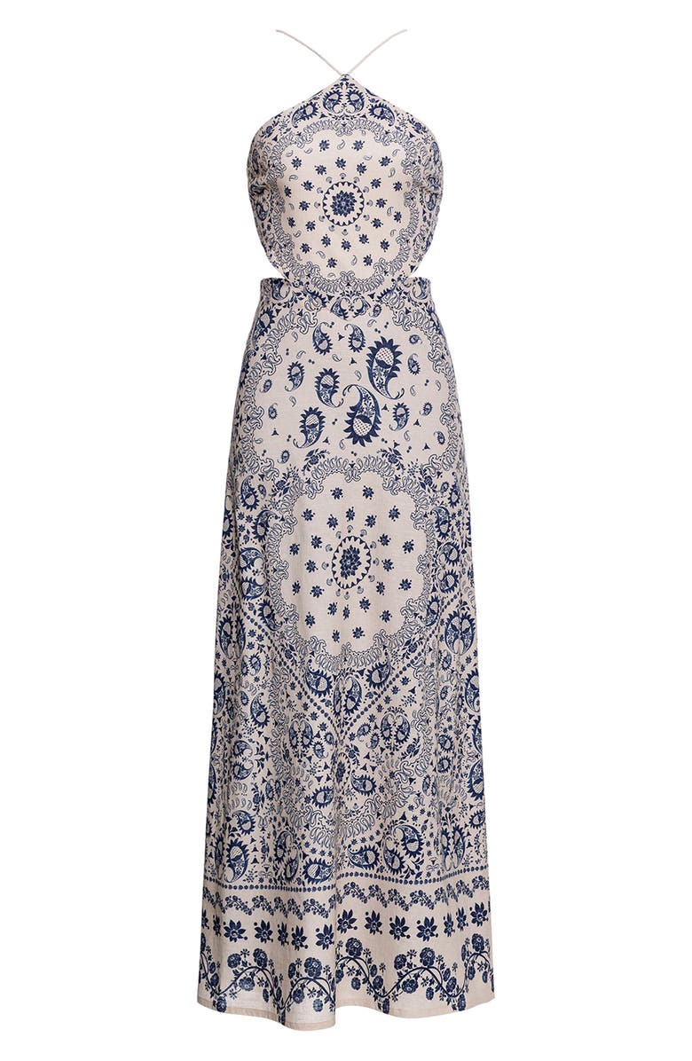 Agua Bendita Indira Atma Placement Print Stretch Cotton Cover-Up Sundress, Alternate, color, Blue/ Cream