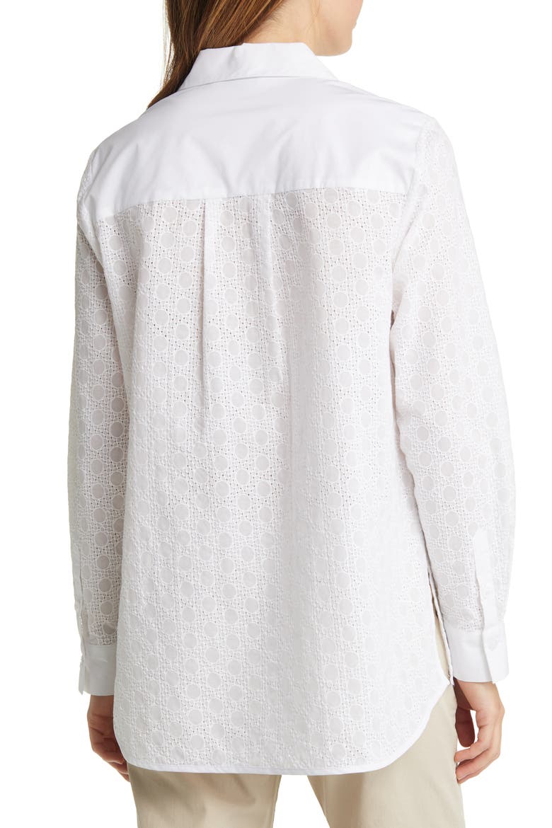 Geneo Cotton Eyelet Button-Up Shirt, Alternate, color, WHITE