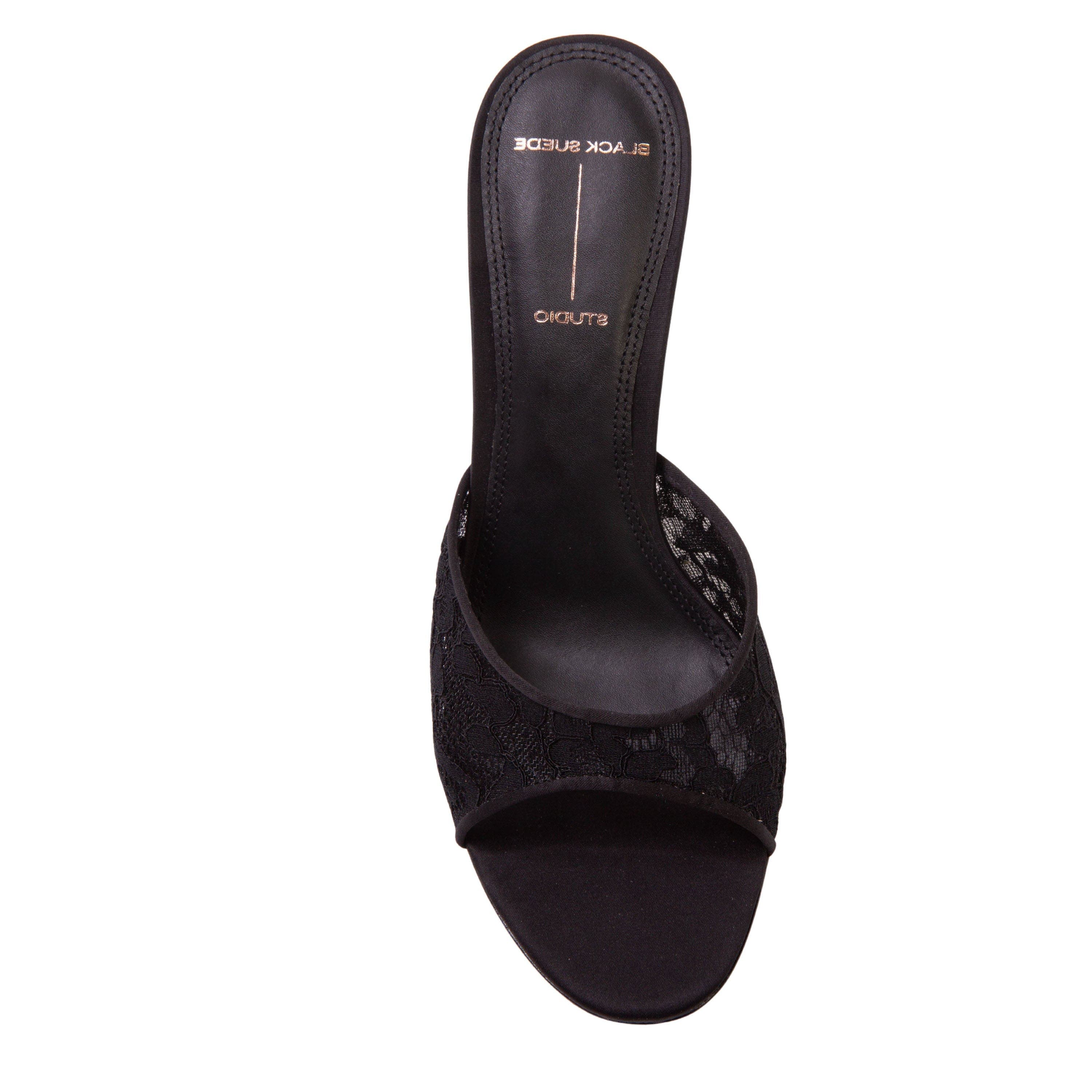 BLACK SUEDE STUDIO Celeste 80 Mule, Alternate, color, Black Lace