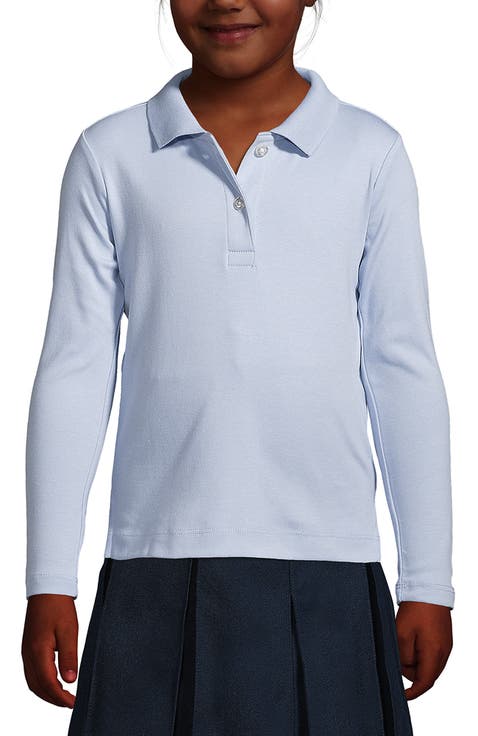 School Uniform Girls Long Sleeve Feminine Fit Interlock Polo Shirt