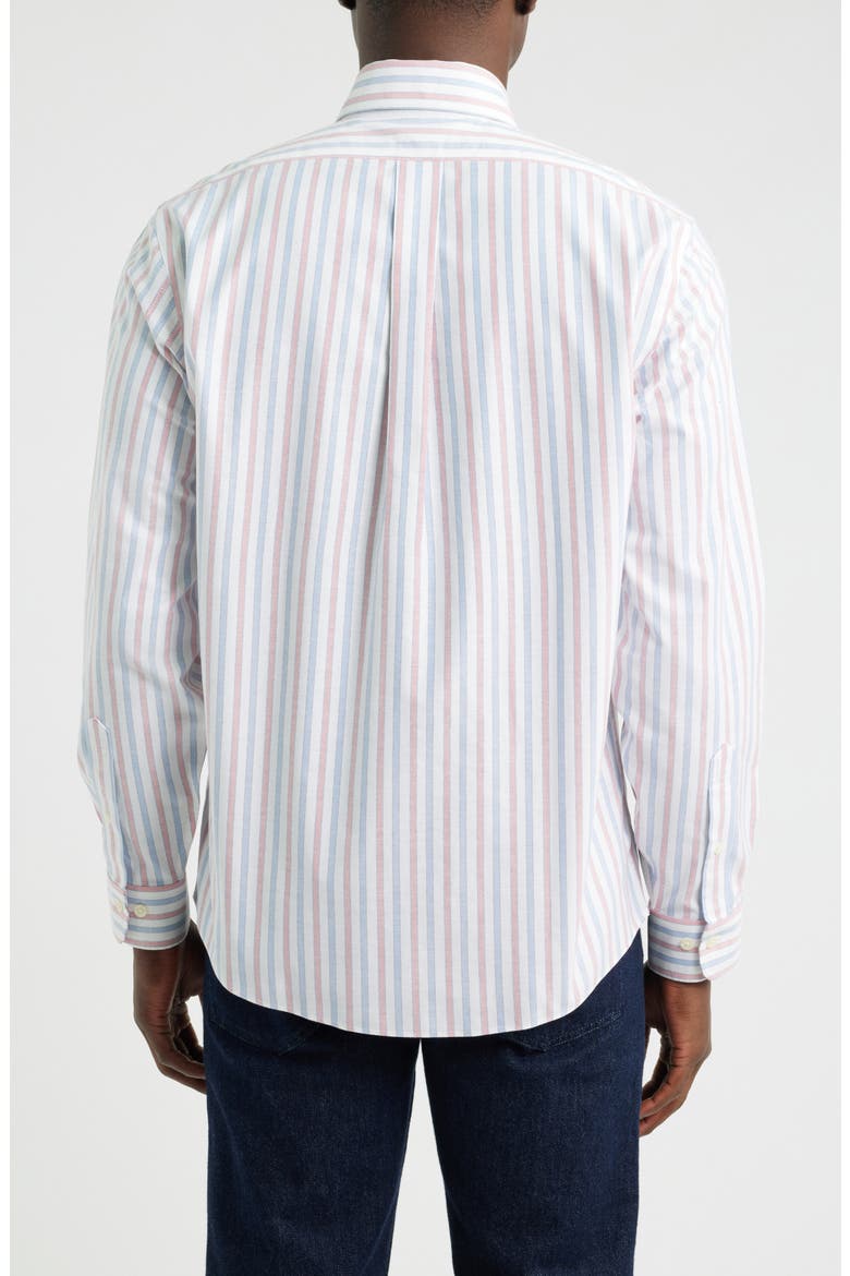 Stripe Non-Iron Oxford Cotton Button-Down Shirt, Alternate, color, BLUE RED OUTLINE STRIPE