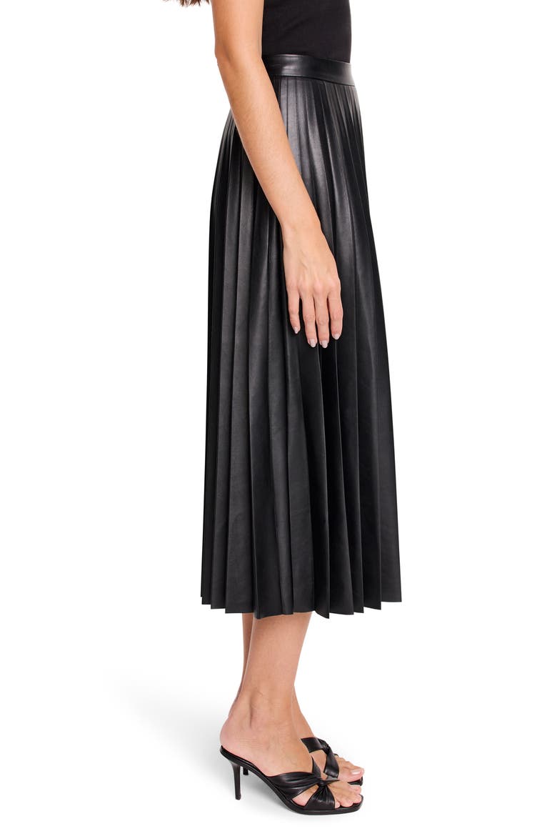 Pleated Faux Leather Skirt, Alternate, color, BLACK ONYX