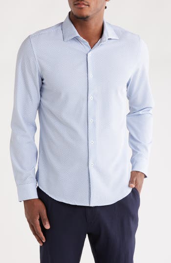 Denim And Flower Circles Button-up Shirt In Blue