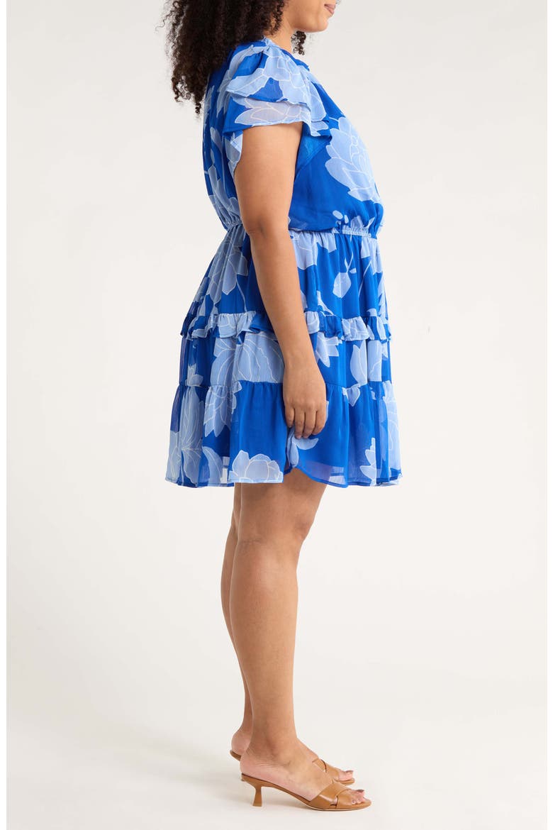 Seabloom Floral Fanny Ruffle Georgette Dress, Alternate, color, COBALT-BLUE