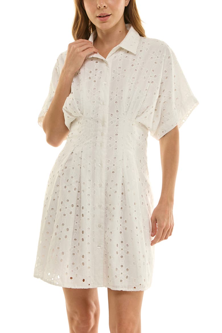 Cotton Broderie Anglaise Mini Shirtdress, Alternate, color, BRILLIANT WHITE