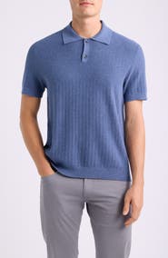 Nordstrom Short Sleeve Ribbed Cotton & Cashmere Polo Sweater