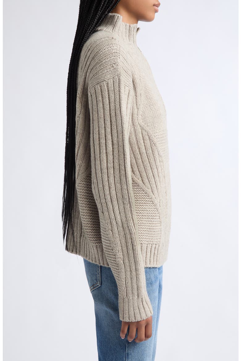 3-Knit Structure Wool Quarter Zip Sweater, Alternate, color, HEATHERED OATMEAL