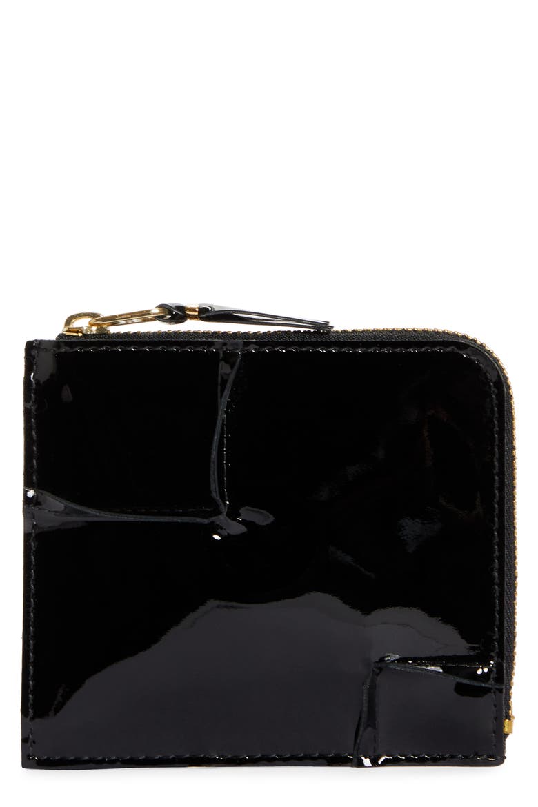 Patent Leather Half Zip Wallet, Main, color, BLACK