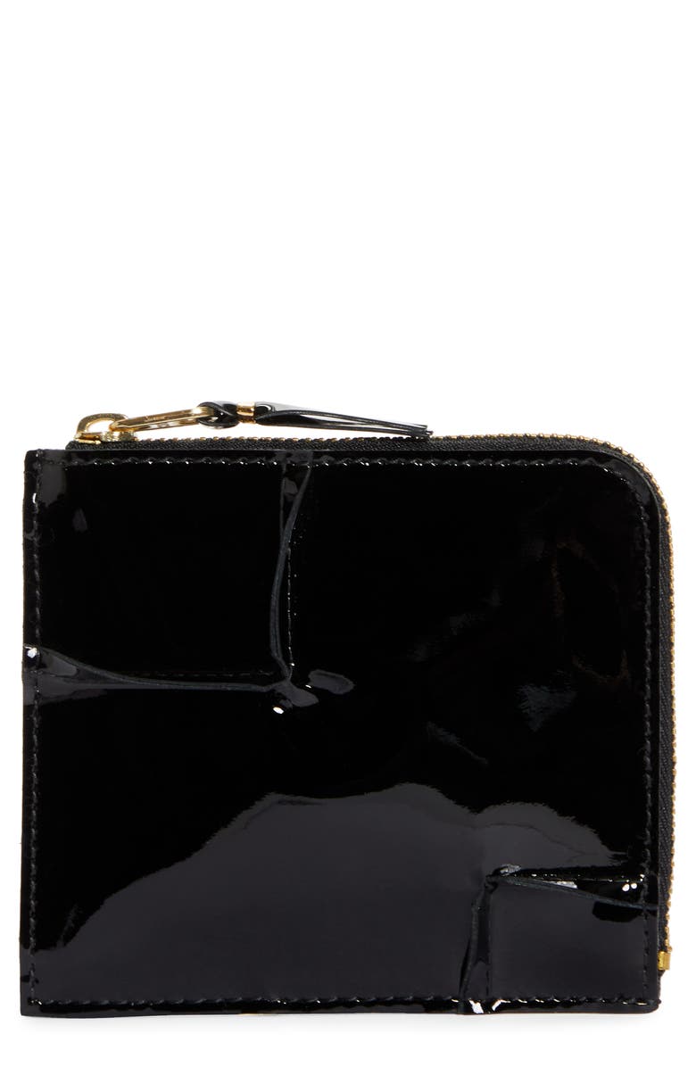 Comme des Garçons Wallets Patent Leather Half Zip Wallet, Main, color, Black