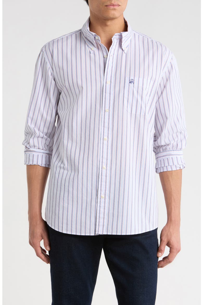 Sport Fit Stripe Cotton Button-Down Shirt, Main, color, NAVYMULTISTP