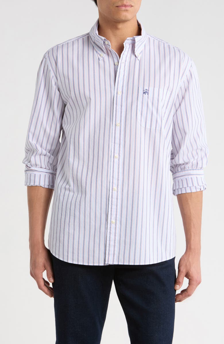 Brooks Brothers Sport Fit Stripe Cotton Button-Down Shirt, Main, color,