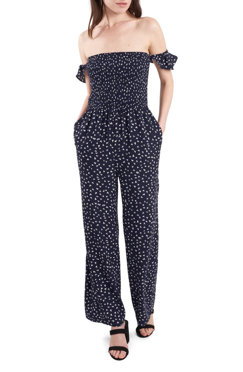 1.STATE Smocked Off the Shoulder Jumpsuit, Main, color,