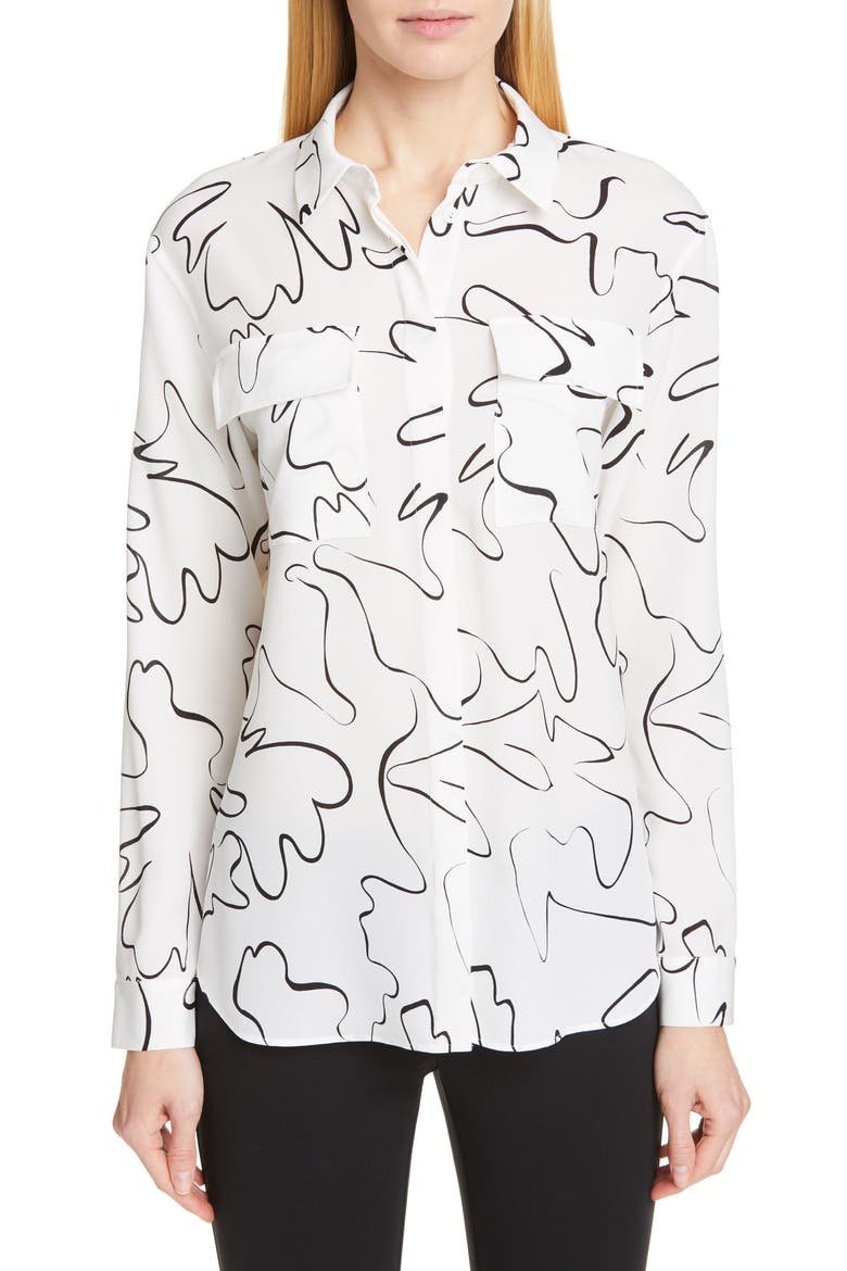 Zora Scribble Print Silk Blouse, Main, color, CLOUD MULTI