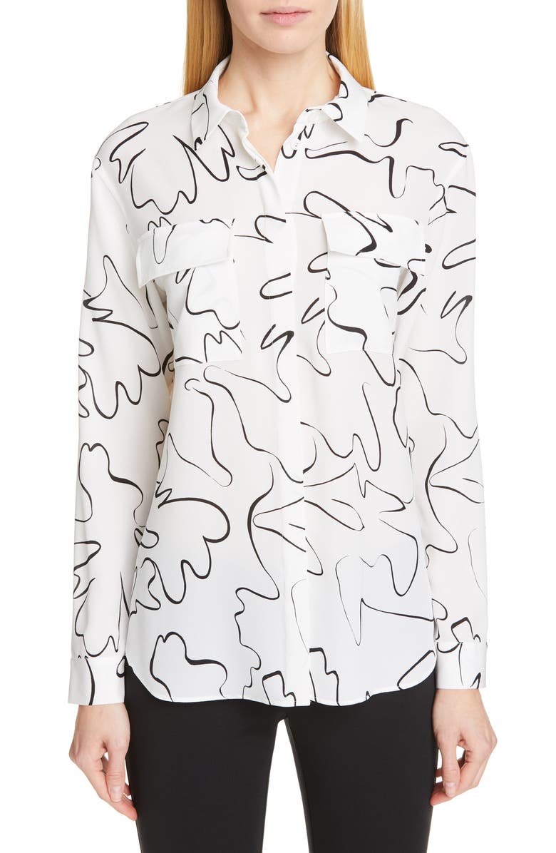 Lafayette 148 New York Zora Scribble Print Silk Blouse, Main, color,