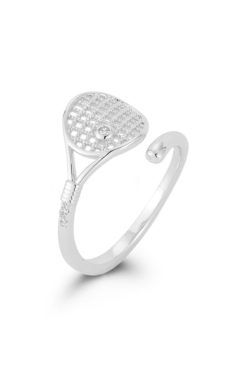 Cubic Zirconia Tennis Racket Bypass Ring, Alternate, color, SILVER