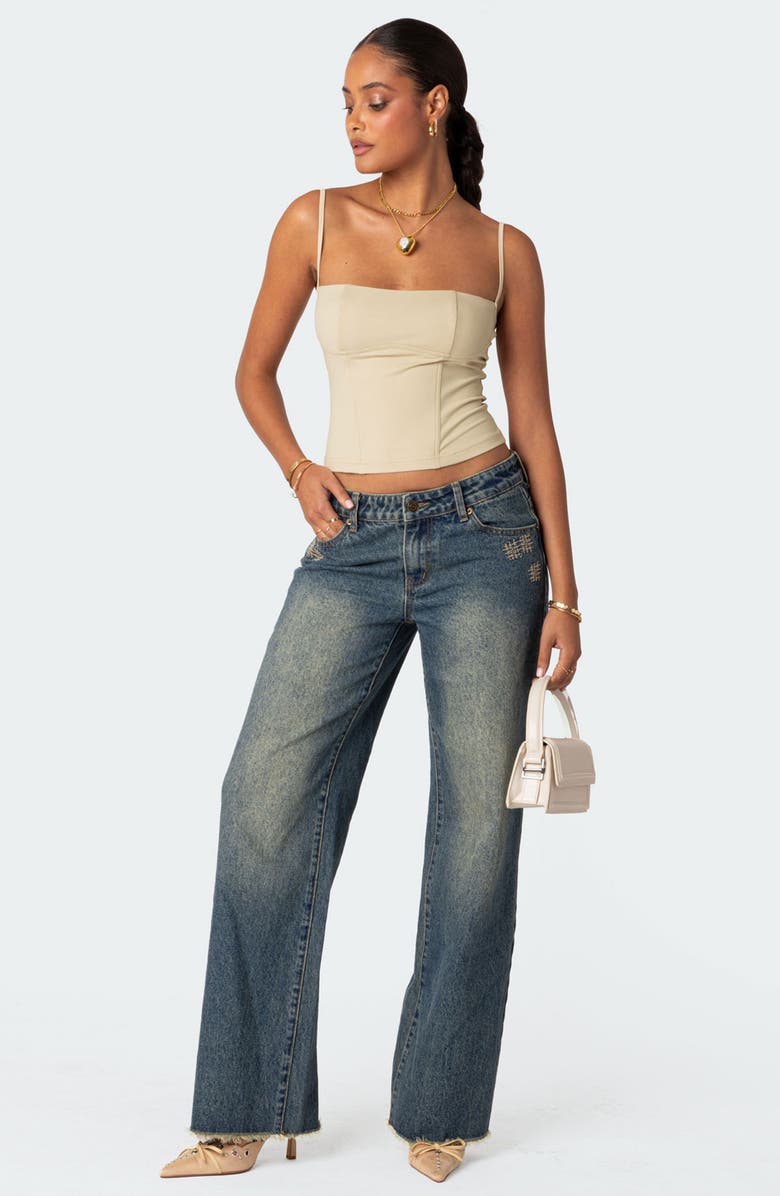 EDIKTED Juno Corset Crop Camisole, Alternate, color, Beige