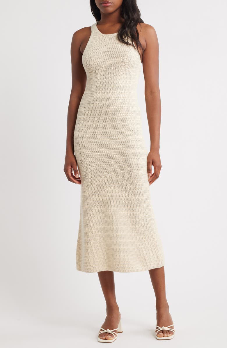 VERO MODA Malavi Open Stitch Midi Sweater Dress, Main, color, Birch