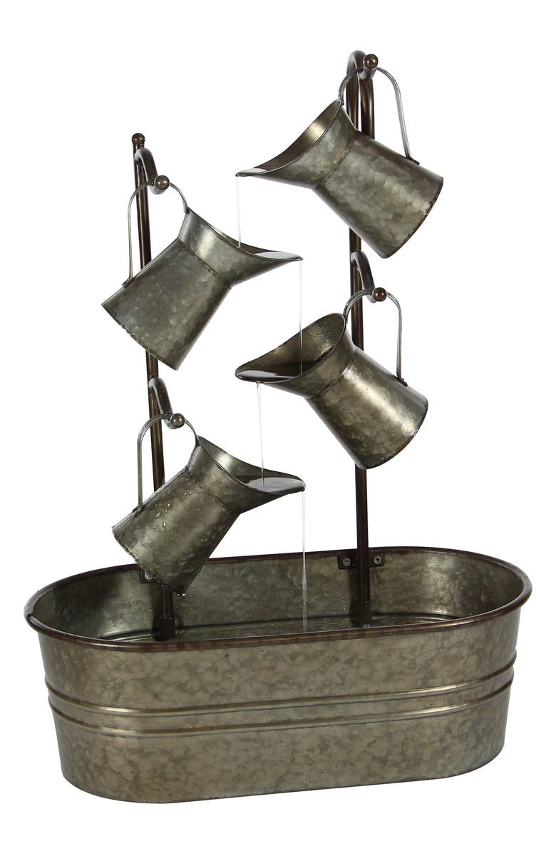 WILLOW ROW Gray Metal Fountain with Watering Cans, Main, color, 