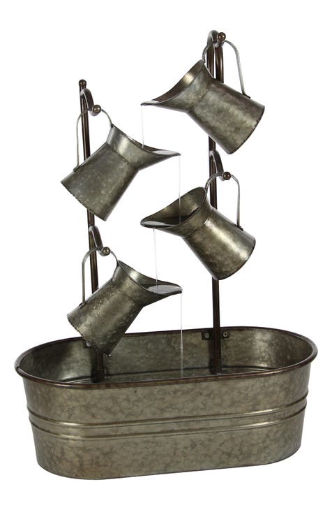 Gray Metal Fountain with Watering Cans