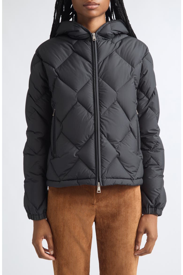Arvouinne Diamond Quilted Hooded Down Jacket, Main, color, BLACK