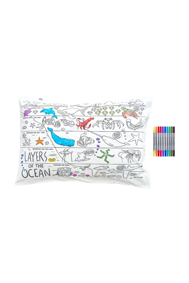 Color Your Own Pillowcase Under the Sea, Alternate, color, White With Black Outlines