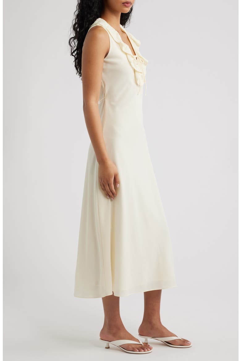 Ruffled Lace Trim V-Neck Midi Dress, Alternate, color, VANILLA