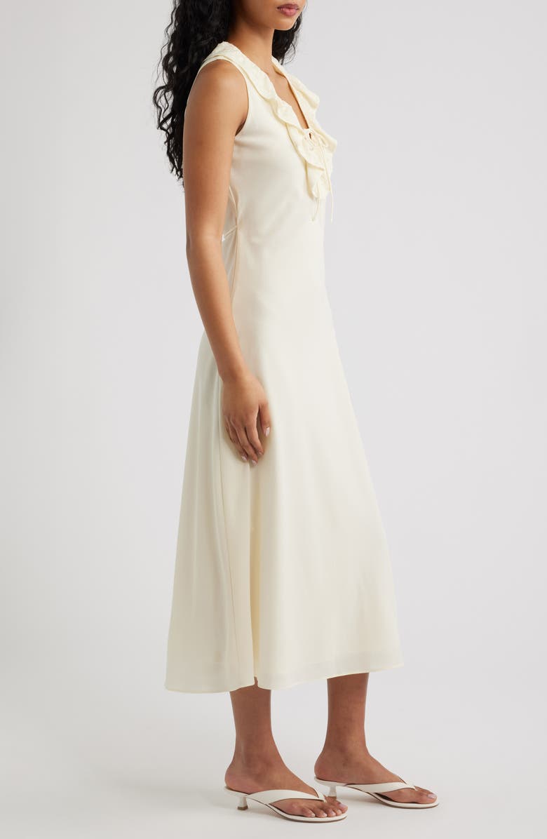 MANGO Ruffled Lace Trim V-Neck Midi Dress, Alternate, color, Vanilla